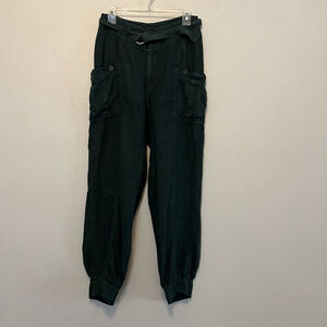 WRAP LONDON Blue Green Linen Belted Jogger Pants Women's Size 4 Laganlook Cargo